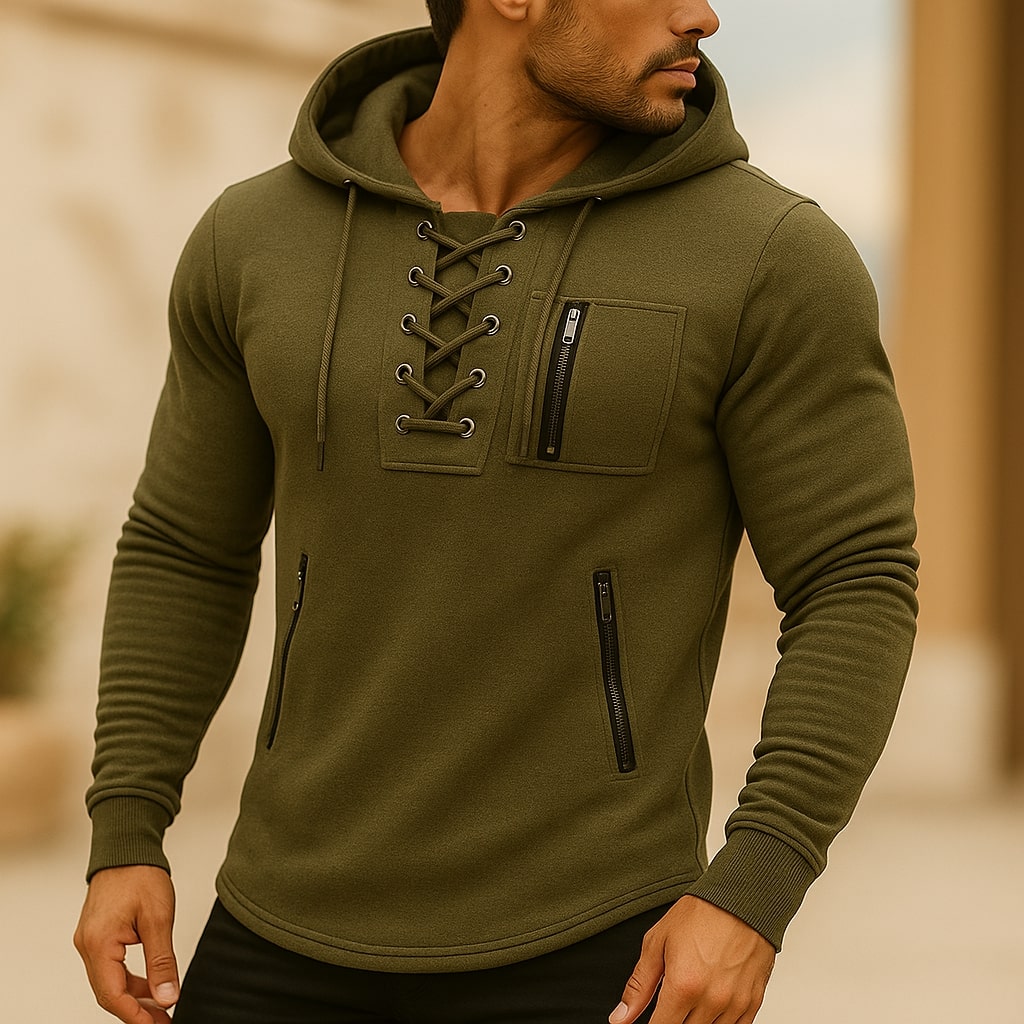 Dario Lace-Front Hooded Sweatshirt