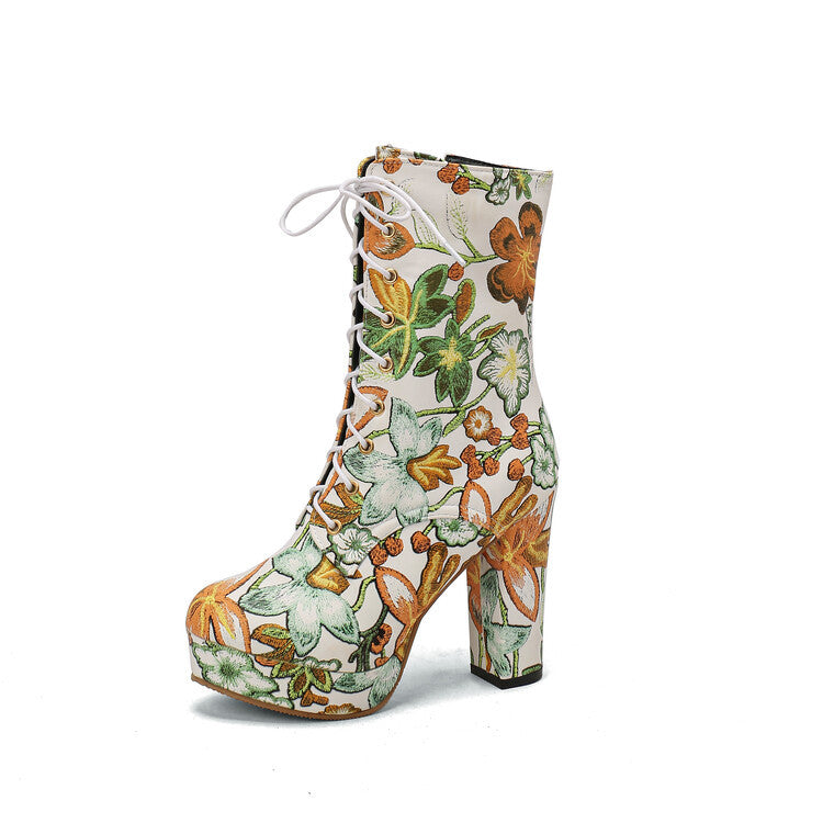 Noemi Floral Platform Boots